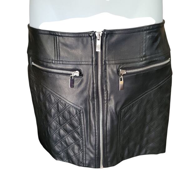 Grunge Edgy Bebe Zip Front Quilted Short Skirt Black Faux Leather XXS - Picture 2 of 9